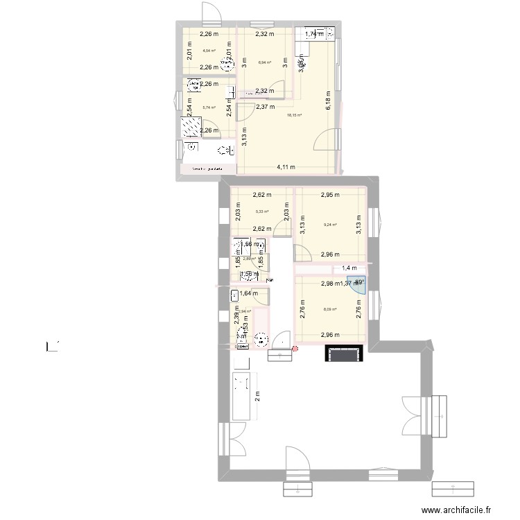 plan Mas  phase 4. Plan de 12 pièces et 66 m2