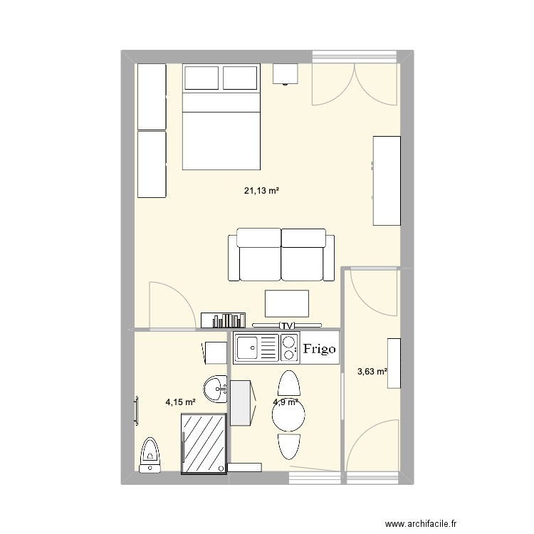 TPVC 1 . Plan de 4 pièces et 34 m2