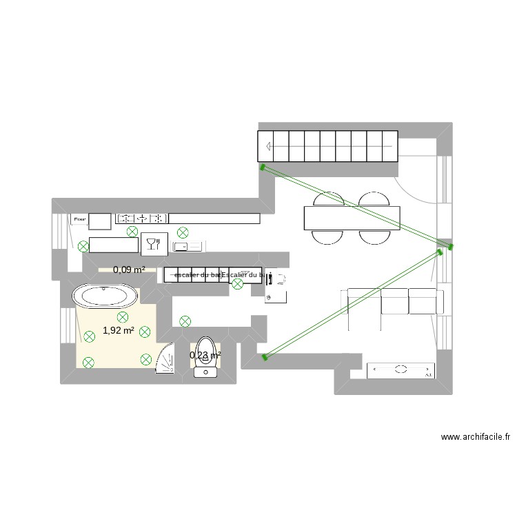 rée de chocée. Plan de 3 pièces et 2 m2