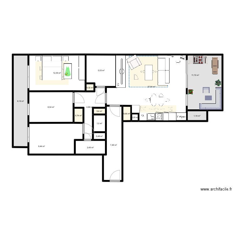 Sweet home. Plan de 18 pièces et 103 m2