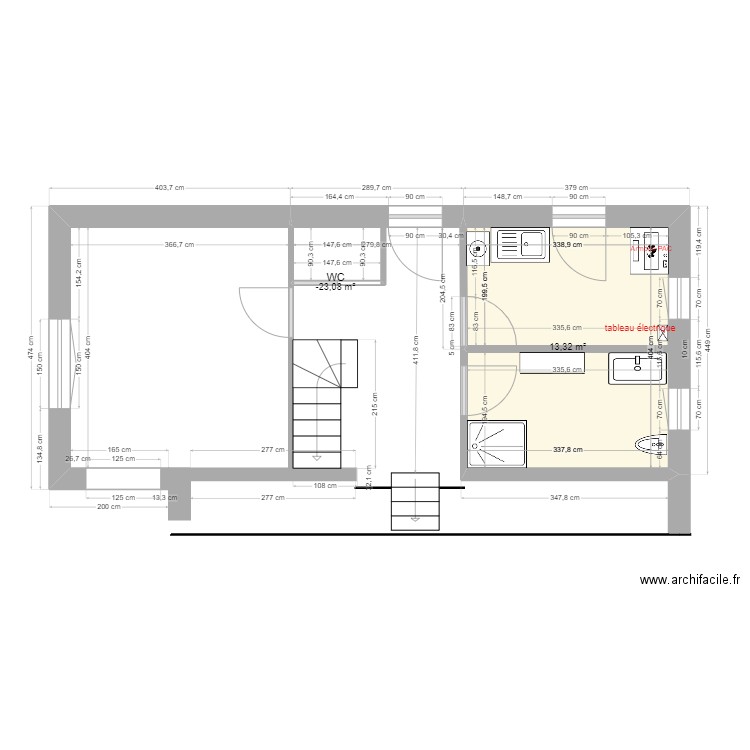 rezdechausséenordter. Plan de 2 pièces et 15 m2