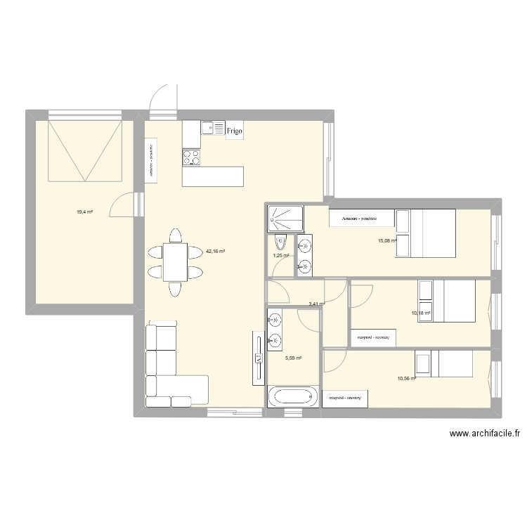 TRIADOU v2. Plan de 8 pièces et 108 m2