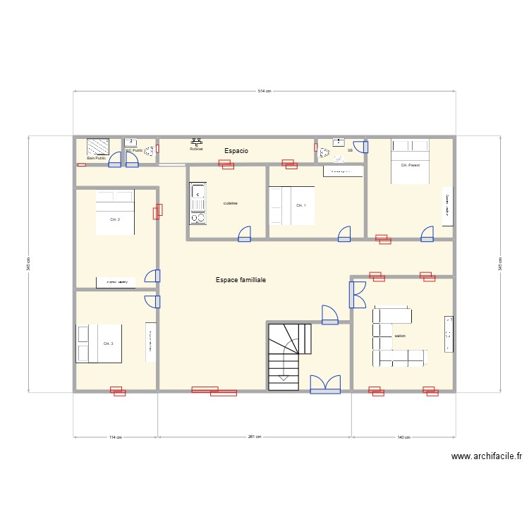 Plan3. Plan de 11 pièces et 16 m2