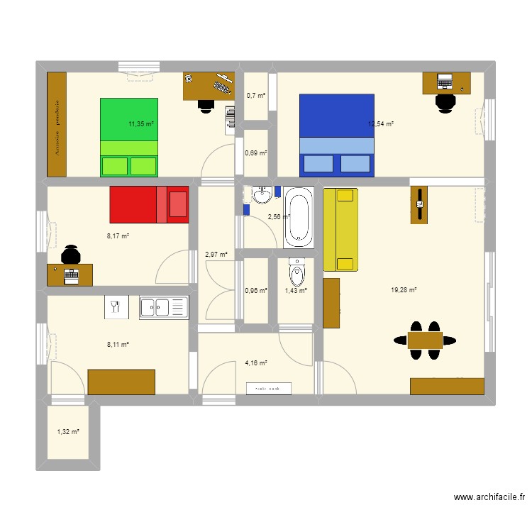 Appart AUTUN. Plan de 13 pièces et 74 m2