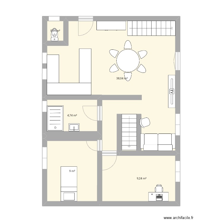 Salon. Plan de 5 pièces et 62 m2