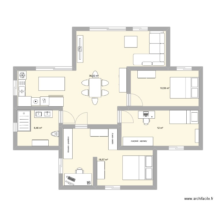 Maison 2 C40PIEDS + C220PIEDS. Plan de 5 pièces et 84 m2