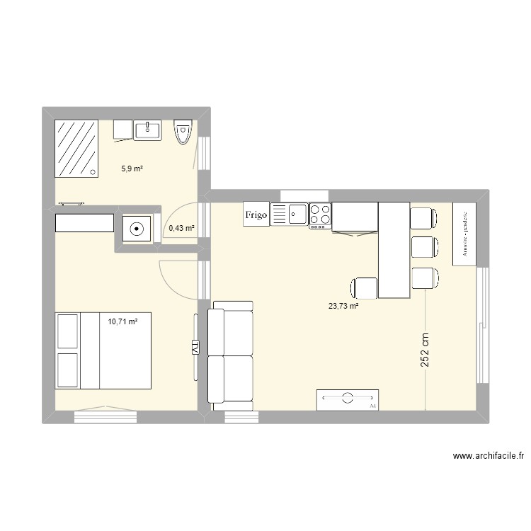 Kbanon. Plan de 4 pièces et 41 m2