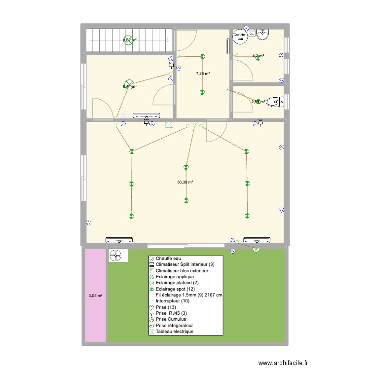 Pierre Nugues (Electrique). Plan de 8 pièces et 90 m2