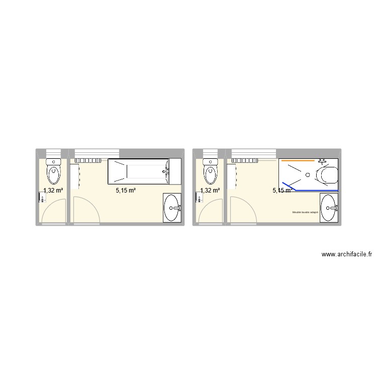 SDB PERNY. Plan de 4 pièces et 13 m2