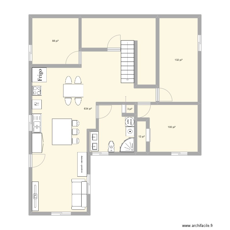 Sous-sol. Plan de 6 pièces et 90 m2