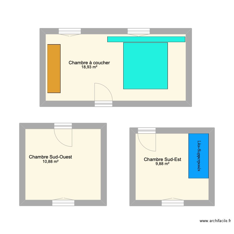 Face escalier. Plan de 3 pièces et 40 m2