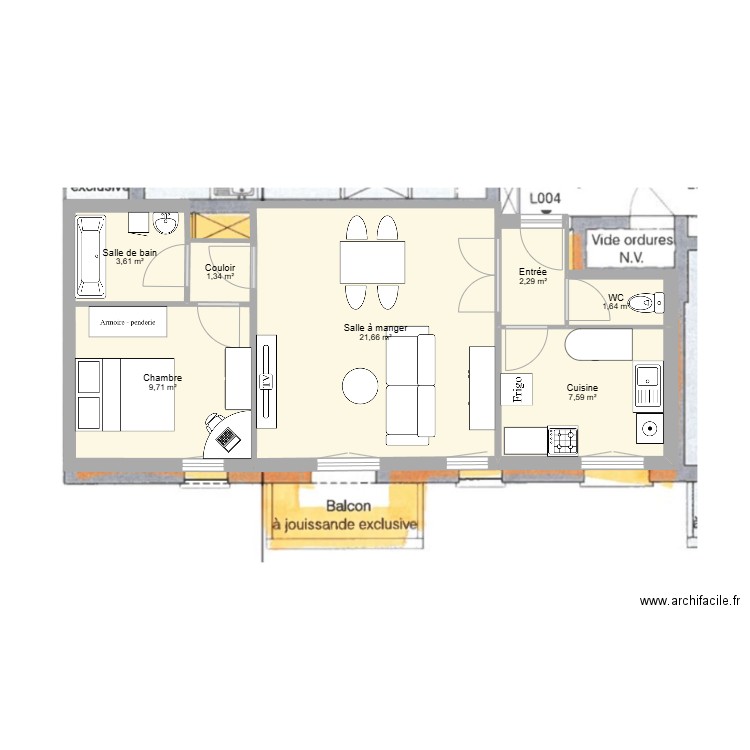 T2 Acacias Orléans. Plan de 7 pièces et 48 m2