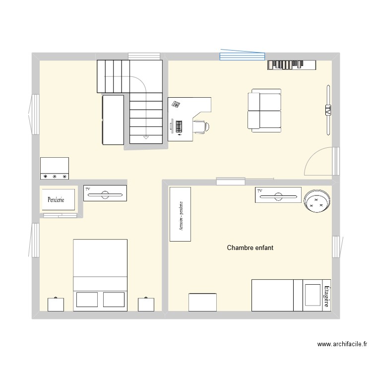 Agrandissement - 2e étage. Plan de 2 pièces et 55 m2