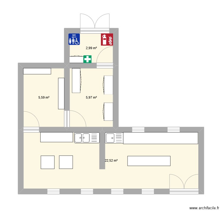 Miellerie. Plan de 4 pièces et 37 m2