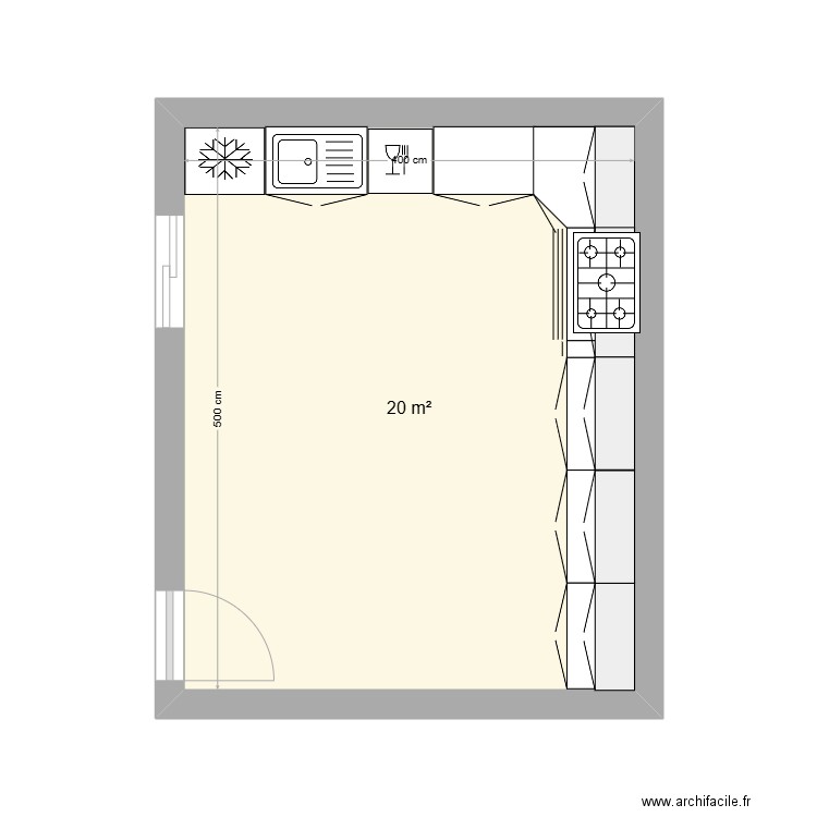 Cuisine Oujda. Plan de 1 pièce et 20 m2