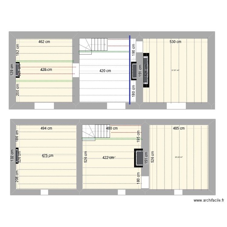 1er et 2d étage / poutrains claveaux. Plan de 5 pièces et 128 m2