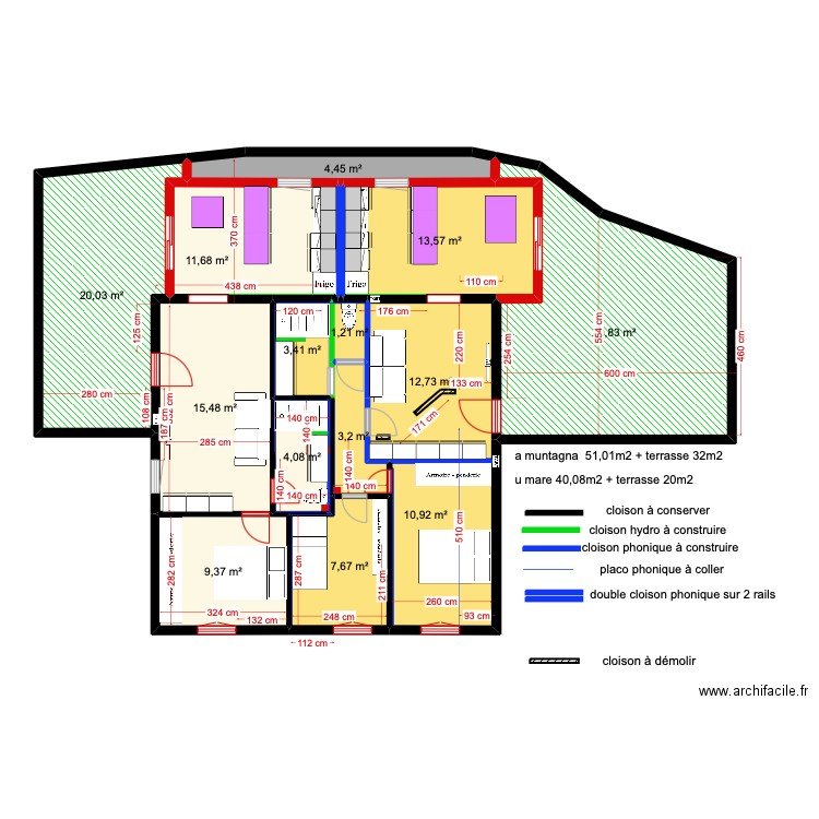 1er étage gîtes version 2. Plan de 15 pièces et 148 m2