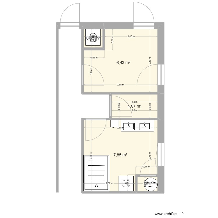 Salle de Bain Hautefage 22 V0. Plan de 4 pièces et 17 m2