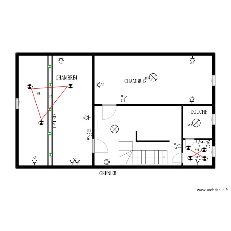 VCB. Plan de 7 pièces et 71 m2