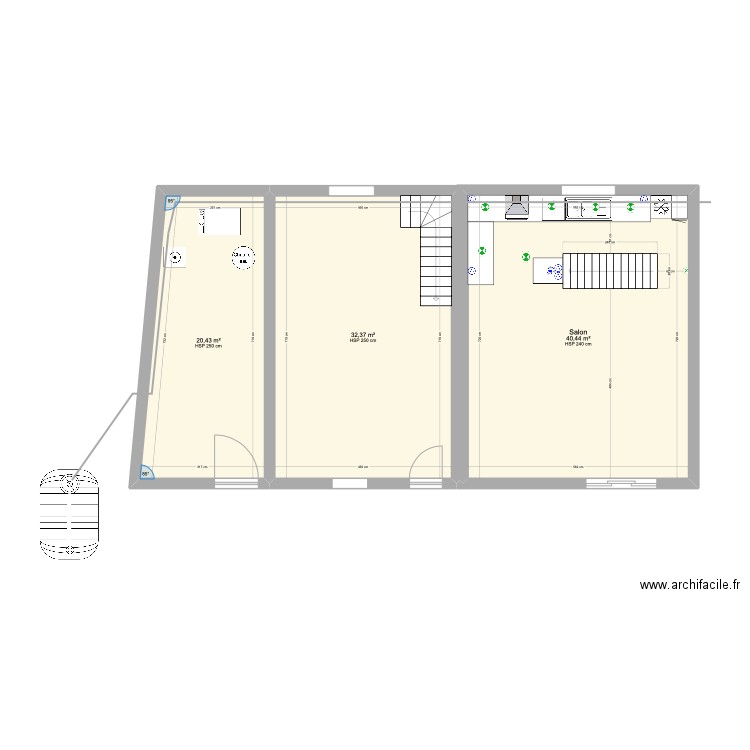 rez petite maison. Plan de 3 pièces et 93 m2