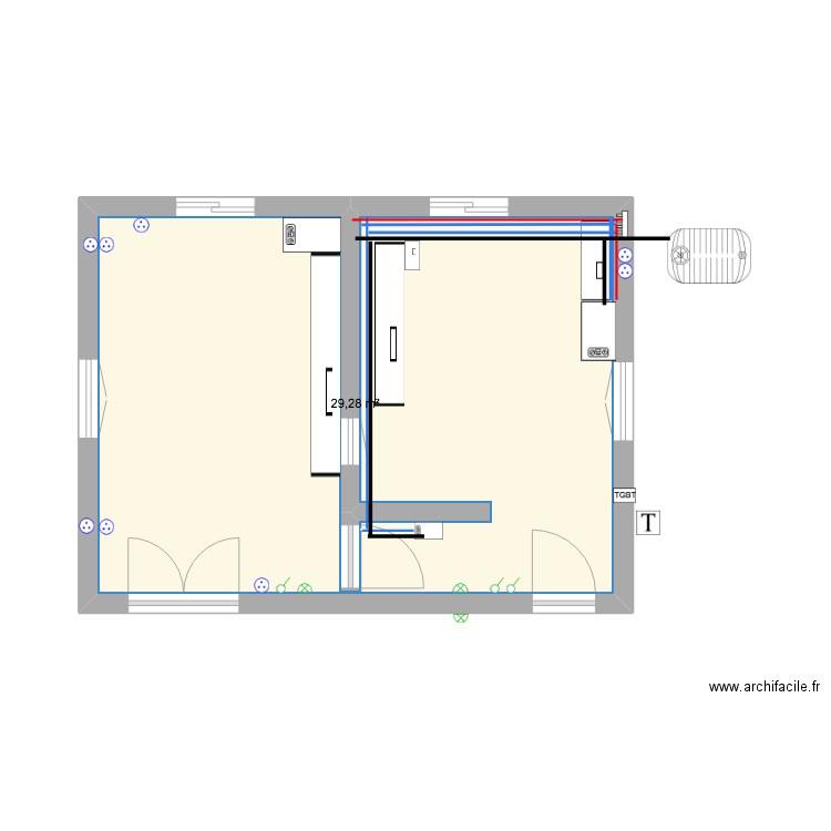 CROQUIS SALLE. Plan de 1 pièce et 29 m2