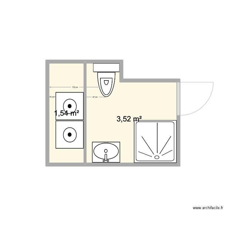 sdb pineau. Plan de 2 pièces et 5 m2