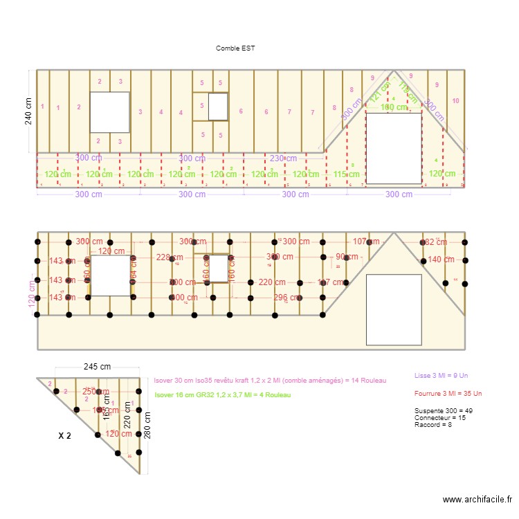 PLAN ISOLATION COMBLE 3. Plan de 6 pièces et 88 m2