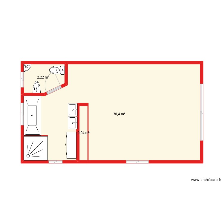 chambre independent 3. Plan de 3 pièces et 34 m2