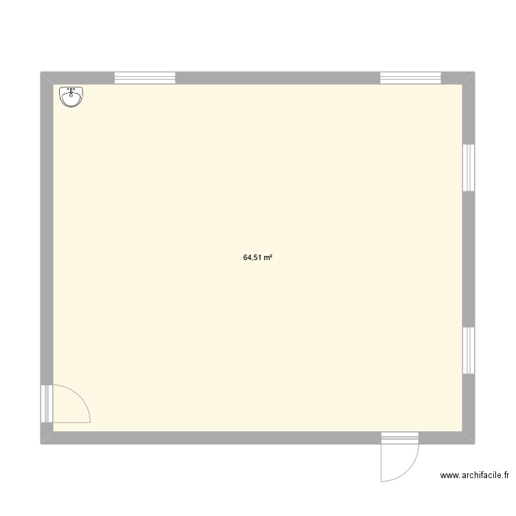 ecole. Plan de 1 pièce et 65 m2