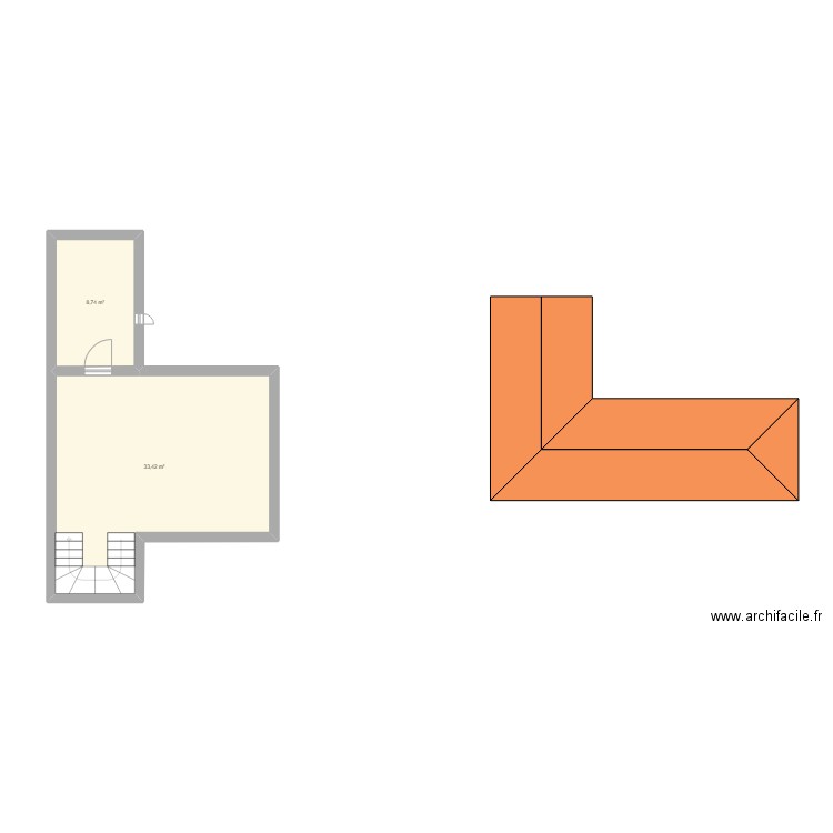 Plan Pontoise RDC. Plan de 2 pièces et 42 m2