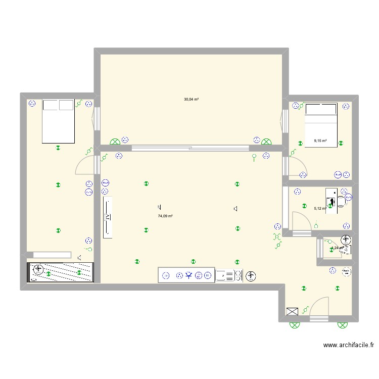 Projet Kevin . Plan de 5 pièces et 120 m2