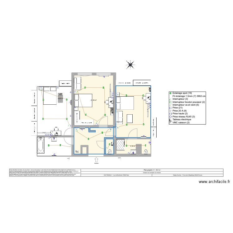 Guerilus - Plan projeté r+1 - 03.1.2. Plan de 4 pièces et 57 m2