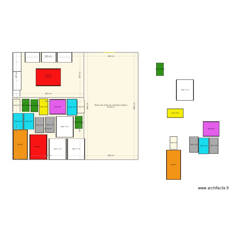 Zone de prise en compte actuelle. Plan de 3 pièces et 84 m2