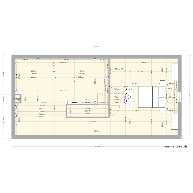 etage. Plan de 3 pièces et 69 m2