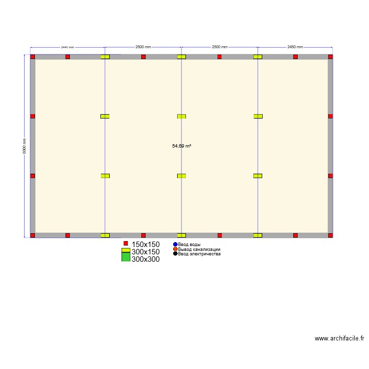 Сваи Дубна. Plan de 1 pièce et 55 m2