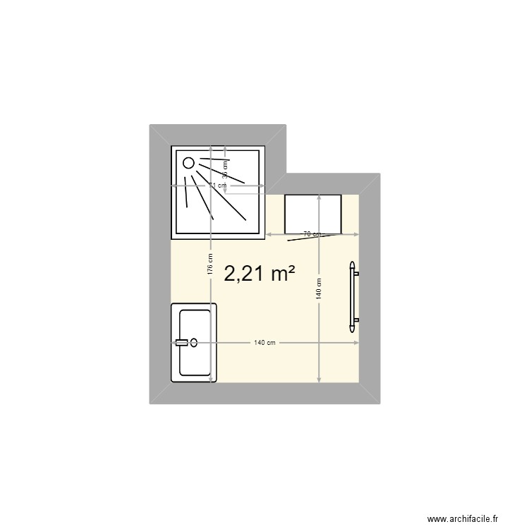 sdb moelan. Plan de 1 pièce et 2 m2