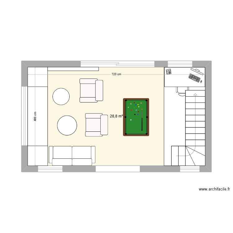 GD SALON 2. Plan de 1 pièce et 29 m2