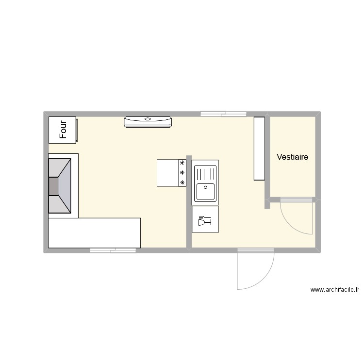 Cuisine labo. Plan de 2 pièces et 16 m2