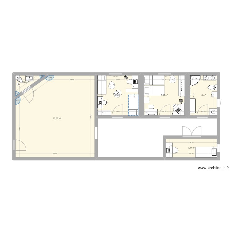 coloc 1. Plan de 6 pièces et 65 m2