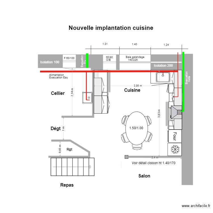 Nouvelle implantation cuisine . Plan de 0 pièce et 0 m2