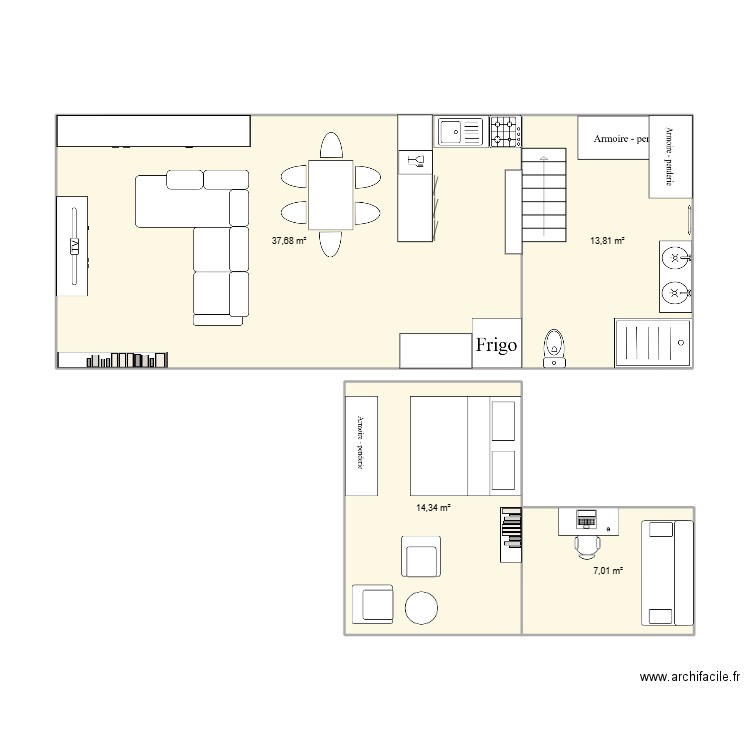 Loft. Plan de 4 pièces et 73 m2