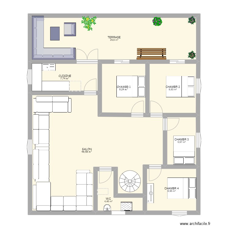 hhyr. Plan de 8 pièces et 124 m2