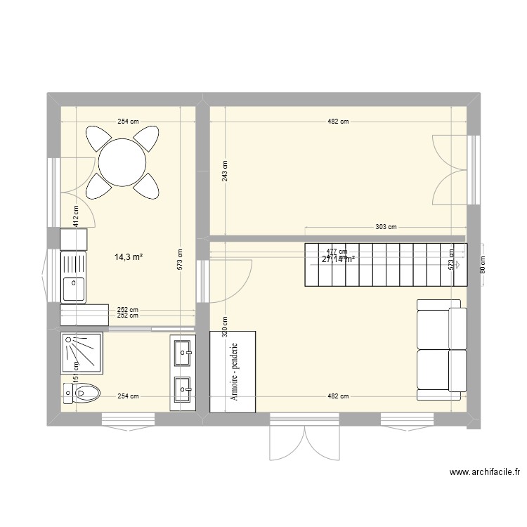 GRANGE 3. Plan de 2 pièces et 41 m2