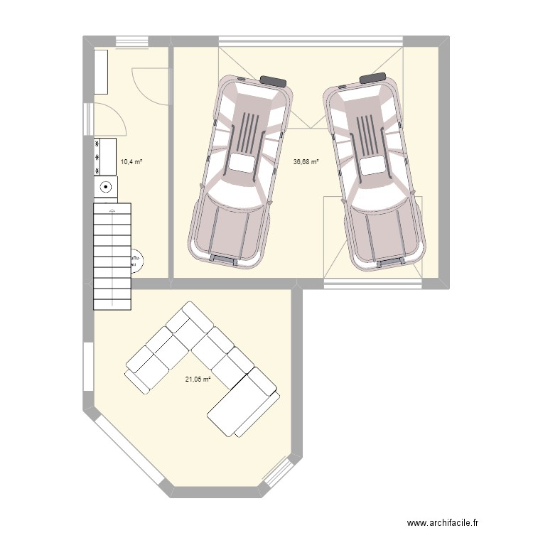 Extension 403 NA. Plan de 3 pièces et 68 m2