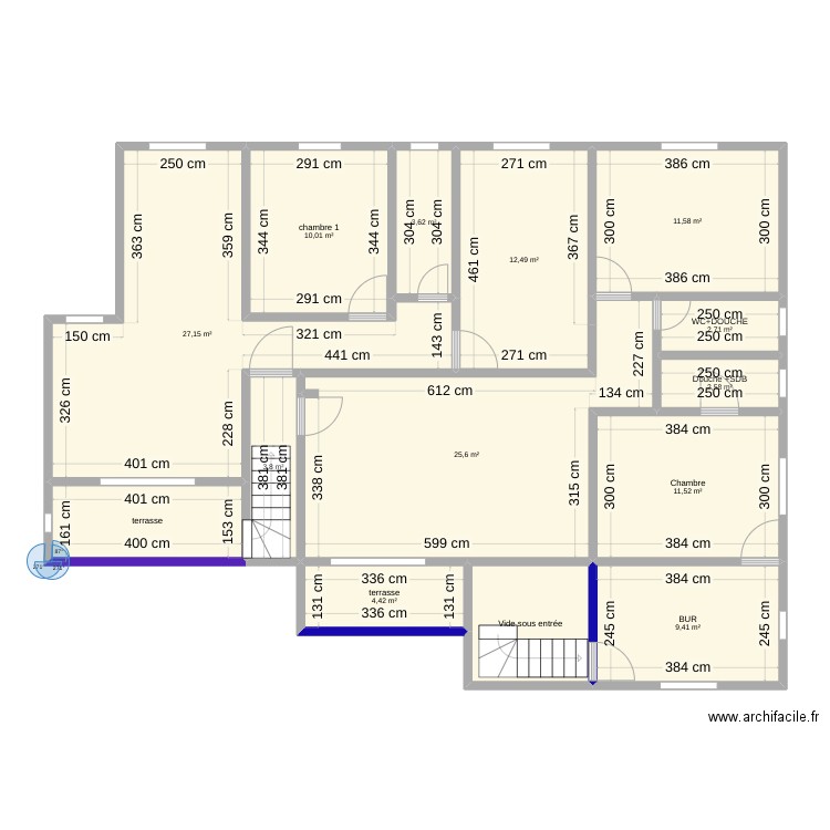 Etage Nsi. Plan de 14 pièces et 137 m2