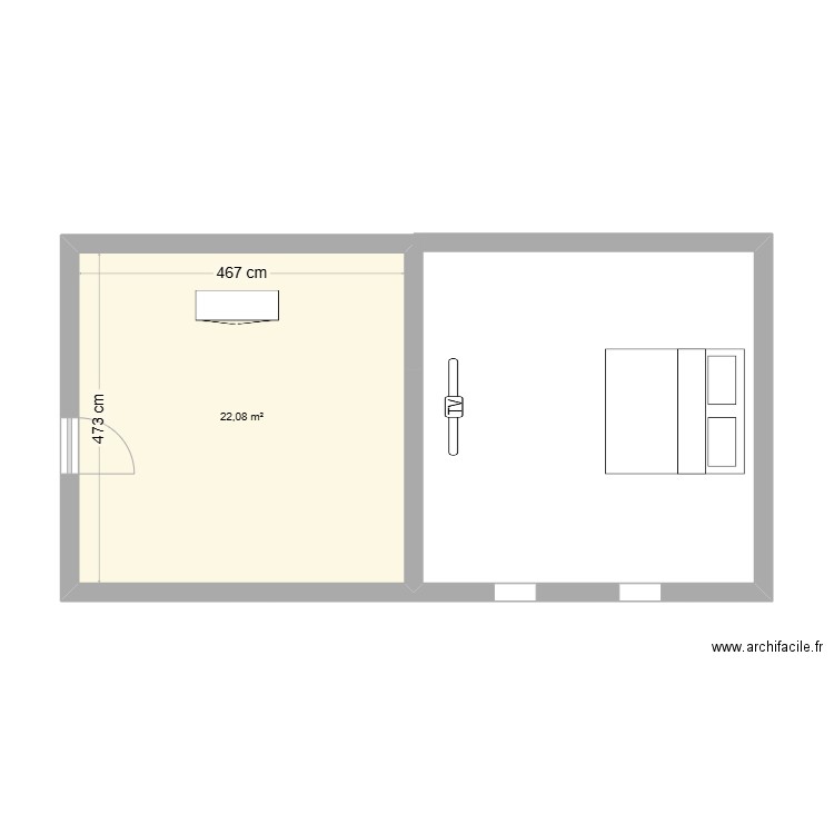 Sal. Plan de 1 pièce et 22 m2