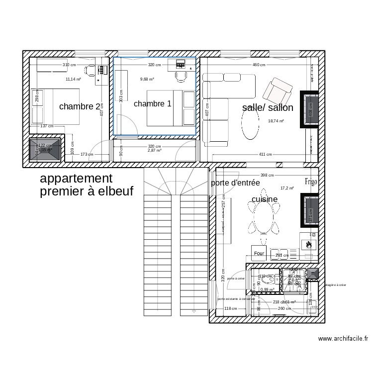 premier elbeuf. Plan de 9 pièces et 65 m2