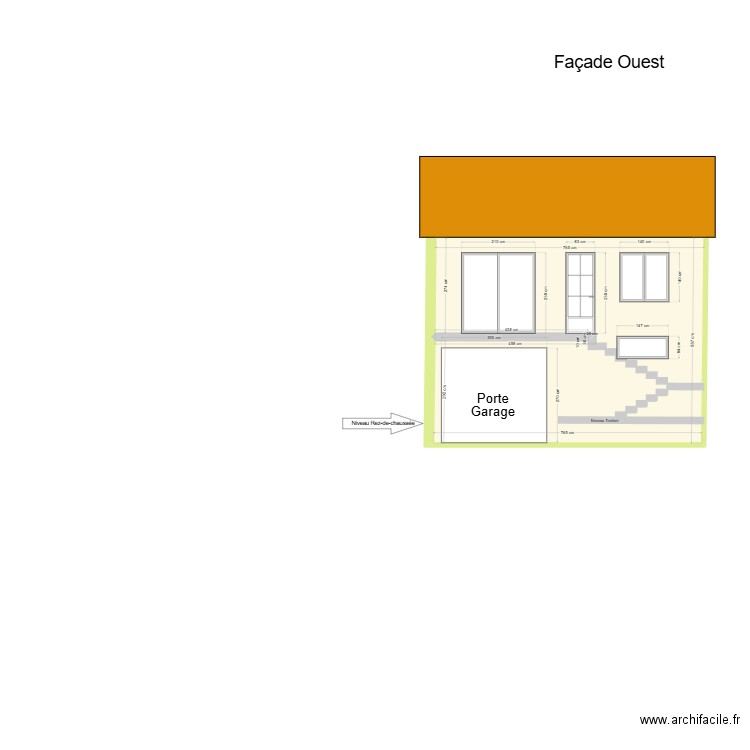 Plan de facade Global. Plan de 1 pièce et 44 m2