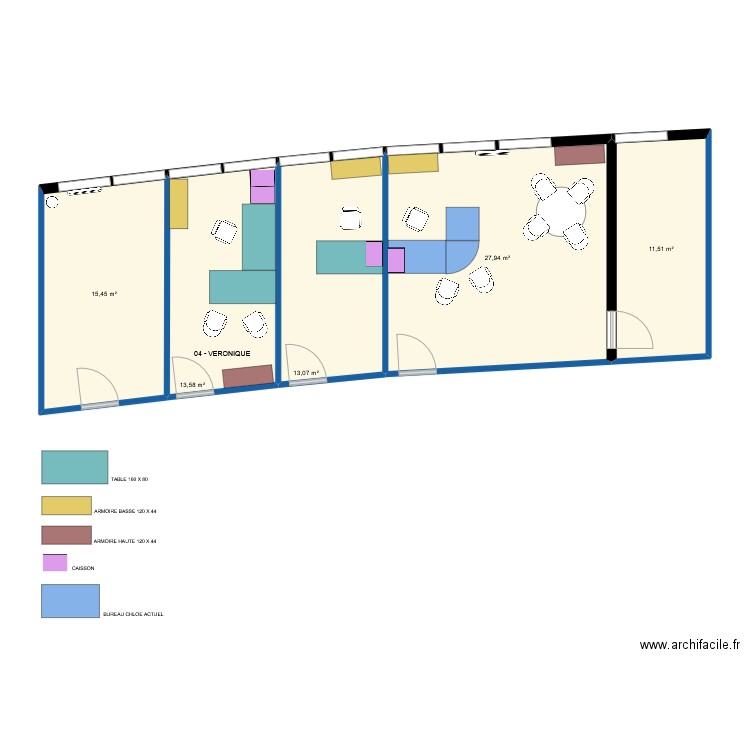 BUREAU. Plan de 5 pièces et 82 m2