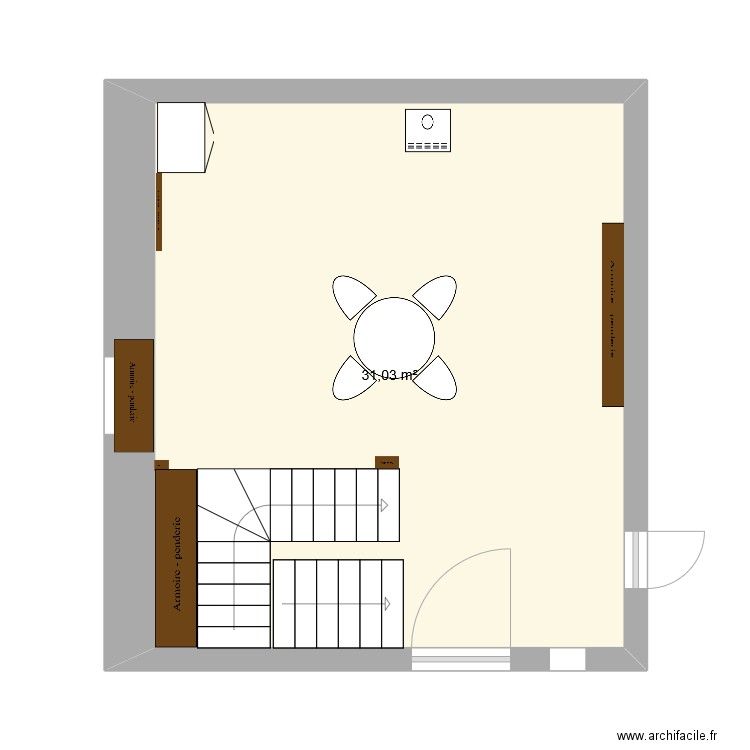 RDC . Plan de 1 pièce et 31 m2